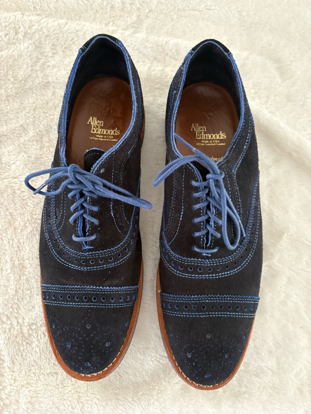 Allen Edmonds Strandmok men’s blue suede dress shoes Oxford cap toe size 8.5